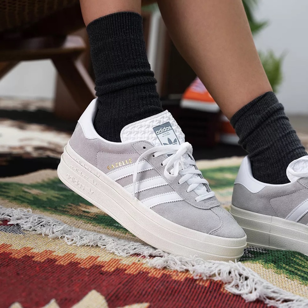 Adidaz gazelle bold grey platform shoes